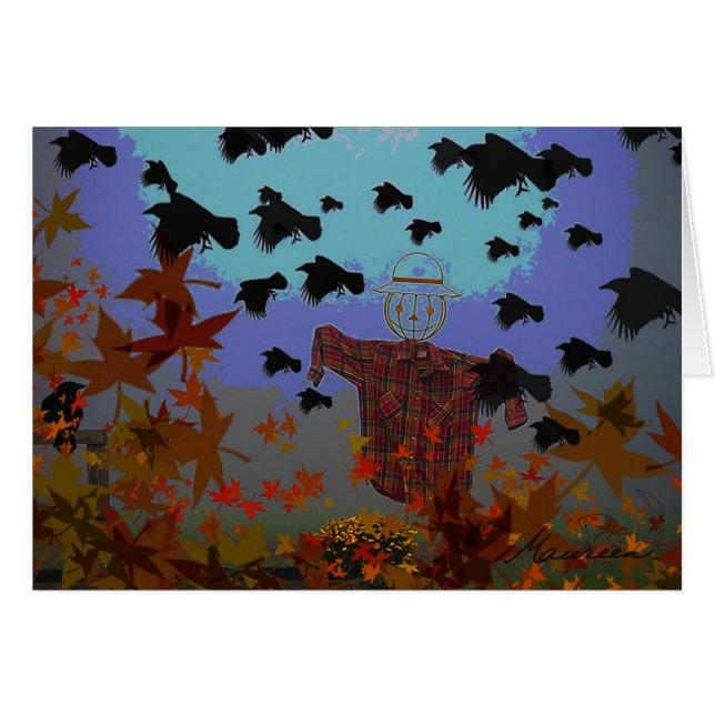 Cartão espantalho e corvos (Frente Horizontal)