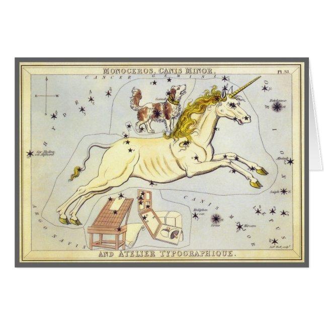Cartão Espelho de Urânia, Mapa Celeste de Astronomia Anti (Frente Horizontal)