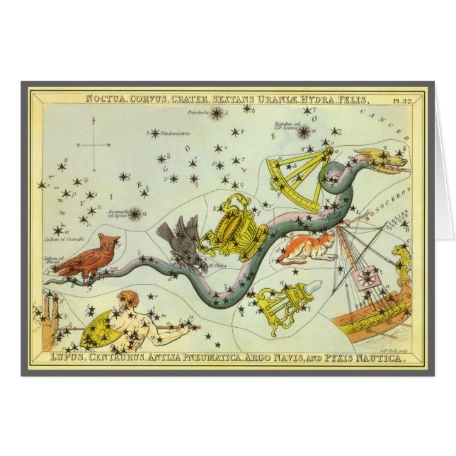 Cartão Espelho de Urânia, Mapa Celeste de Astronomia Anti (Frente Horizontal)
