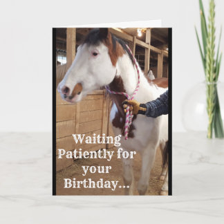 Cartão "Esperando pacientemente por seu aniversário…"