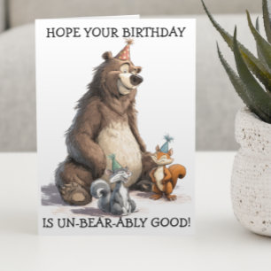 Cartão Espero que seu aniversário seja fofo, urso e esqui