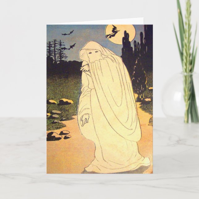 Cartão Espírito da lua do bastão da bruxa do fantasma (Frente)