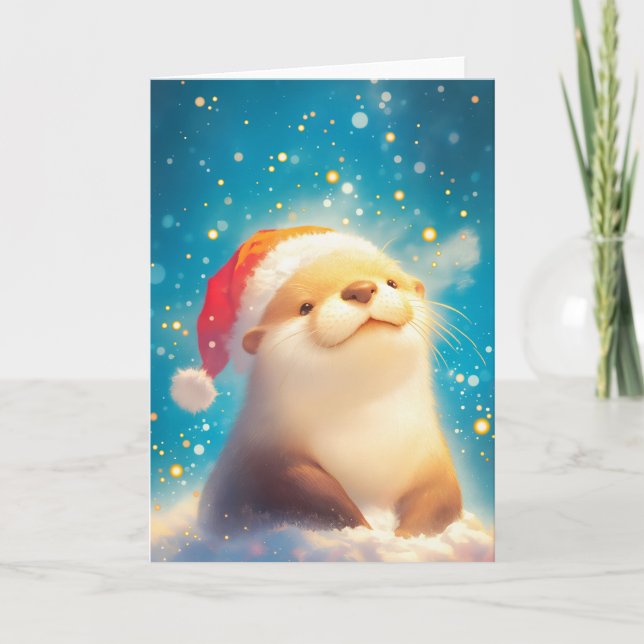Cartão Espírito de Natal da Lontra (Frente)