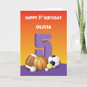 Cartão Esportes de Aniversário com 5 de Menina de Relaci