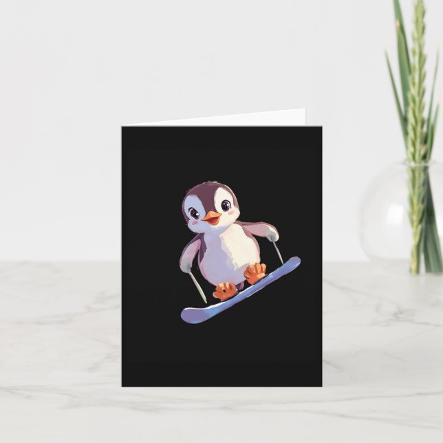 Cartão Esportes De Inverno De Snowboard Cujo Pinguim É Bo (Frente)