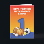 Cartão Esportes de primeiro aniversario Personalizados de<br><div class="desc">Este é um cartão que tem um relacionamento personalizável com um nome personalizável ao mesmo tempo. Então,  se você quer enviar a qualquer garoto uma saudação personalizada de primeiro aniversario,  então esta é a sua melhor escolha.</div>