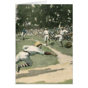Cartão Esportes de Vintage, Jogador de Baseball deslizand