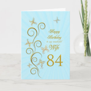 Cartão Esposa 84.º Aniversário com borboletas ouros