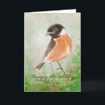 Cartão Esposa do feliz aniversario do pássaro de<br><div class="desc">Esposa feita sob encomenda do feliz aniversario do pássaro de Stonechat da aguarela</div>