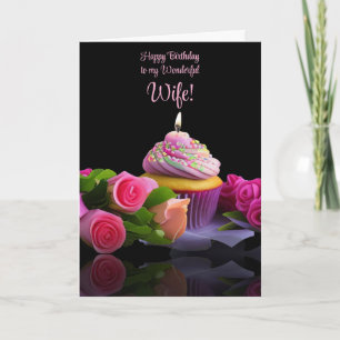 Cartão Esposa Feliz Aniversário com Cupcake Rosa