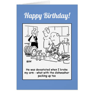 Cartão Esposa Quebrou Braço, então o Homem Lava O Cartoon