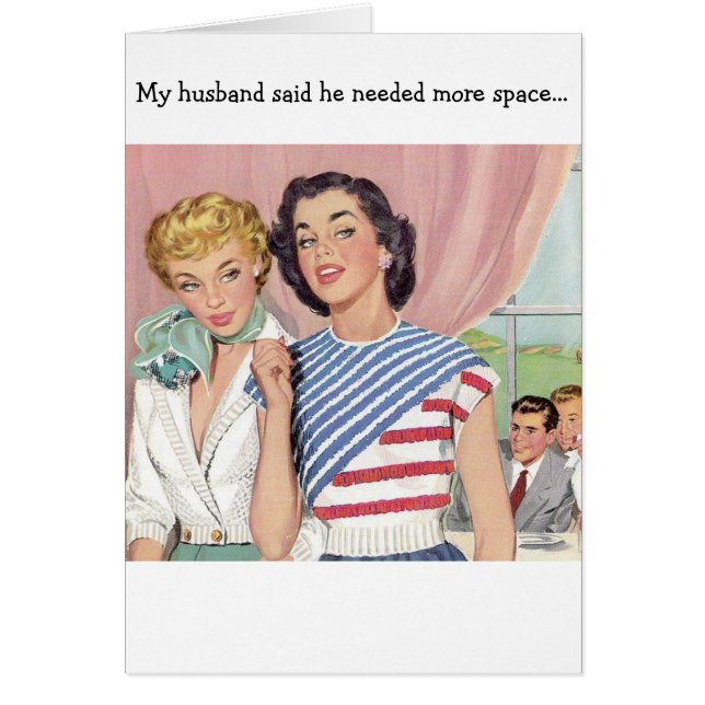 Cartão Esposa retro - marido fechado fora, (Frente)