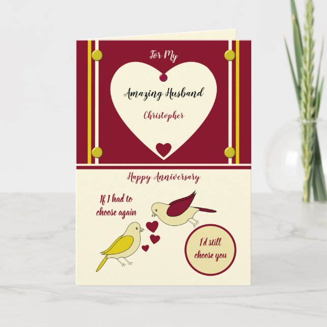 Cartão Esposo incrível Aniversário amarelo e vermelho (Frente)