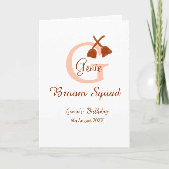 Cartão Esquadra vassoura marrom monograma de pêssego de a (Frente)