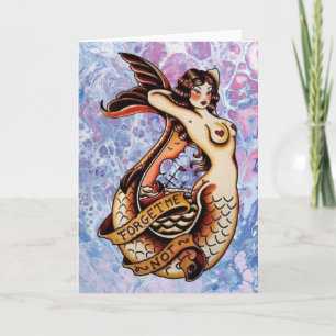 Cartão Esquece-me não - Vintage mermaid tattoo art Card