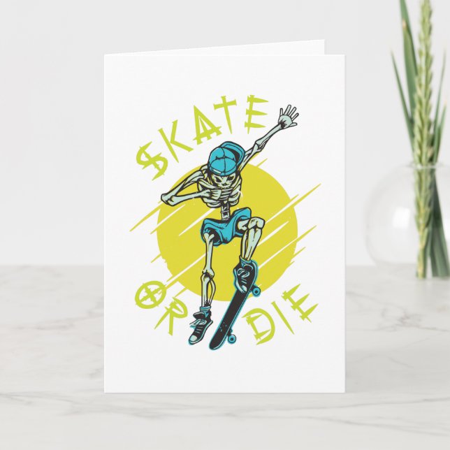 Cartão Esqueletista de skate ou morra (Frente)