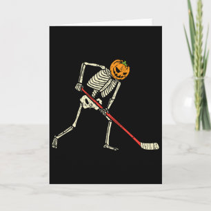 Cartão Esqueleto de Abóbora Hóquei no Gelo Halloween Dive