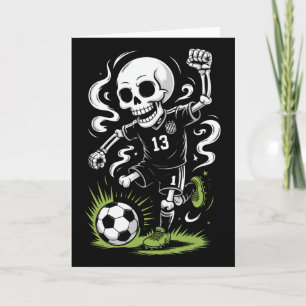 Cartão Esqueleto de Futebol de Halloween sob a Lua Laranj