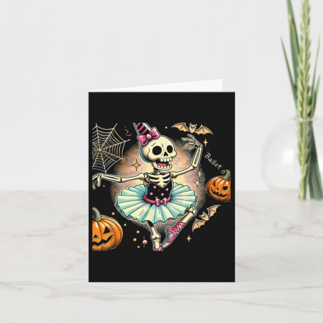 Cartão Esqueleto de Halloween Ballet Dançando Bailarina  (Frente)
