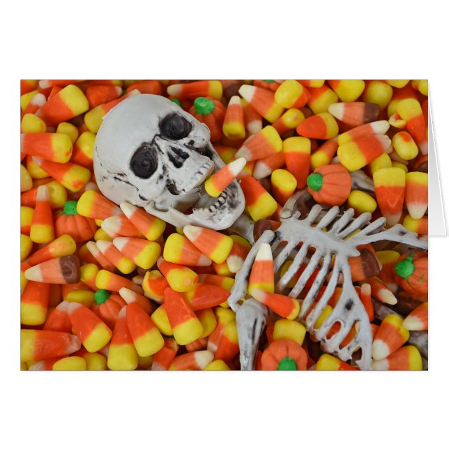 Cartão Esqueleto de Halloween em doces (Frente Horizontal)