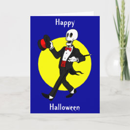 Cartão Esqueleto de Halloween em terno de smoking