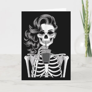 Cartão Esqueleto de Halloween Estilo Retro Bebida Quir