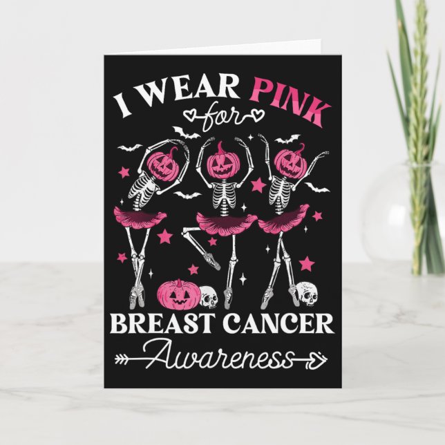 Cartão Esqueleto de Halloween Eu Uso Rosa Para o A (Frente)