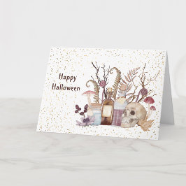 Cartão Esqueleto de Halloween Poções Cogumelos Floral