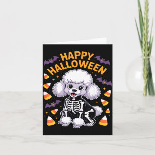 Cartão Esqueleto de Poodle Feliz Halloween