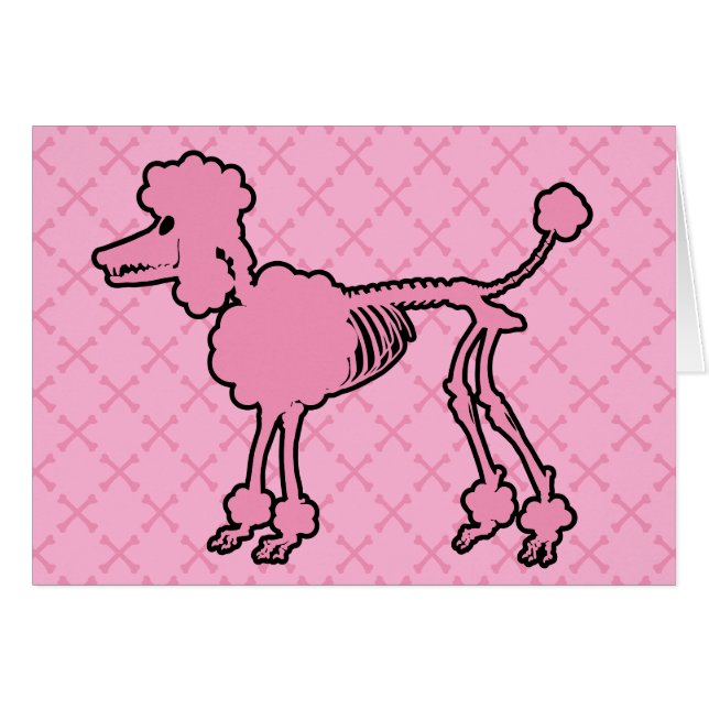 Cartão Esqueleto de Poodle Rosa (Frente Horizontal)