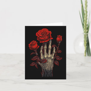 Cartão Esqueleto de Rosa Caveira Mão Flor Vermelha Rosa 1