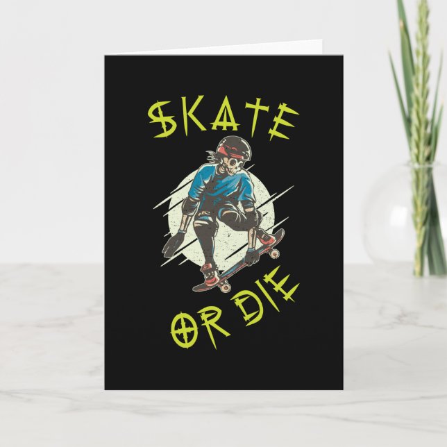 Cartão Esqueleto de skate ou morra Skatista (Frente)