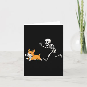Cartão Esqueleto Encantado Perseguindo Corgi Halloween Ca