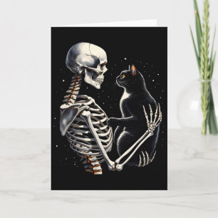 Cartão Esqueleto Engraçado Brincando Com Um Gato Gráfico