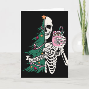 Cartão Esqueleto Engraçado de Natal Meio Alegre Meio Assu