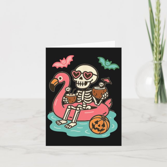 Cartão Esqueleto engraçado do Summerween flutuando em cor (Frente)