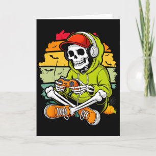 Cartão Esqueleto Gamer Fantasia Preguiçosa de Halloween L
