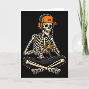 Cartão Esqueleto Gamer Halloween Jogos Meninos Homens Div