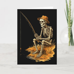 Cartão Esqueleto Pescaria Fantasia Divertida de Halloween