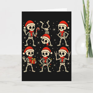 Cartão Esqueletos Dançantes Chapéu de Papai Noel Natal Es