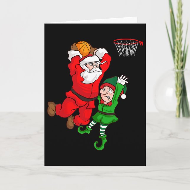 Cartão Esquema de Natal Santa Claus Slam Dunk Elf Engraça (Frente)