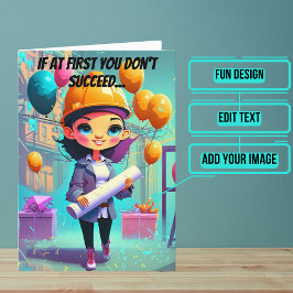 Cartão Esquemas e Engenheiro feminino Aniversário