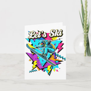 Cartão Esqui retrô vintage anos 80 90 design esportivo 