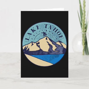 Cartão Esqui vintage no Lago Tahoe Montanhas Nevadas