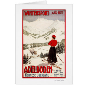 Cartão Esquiador da mulher que negligencia o poster de