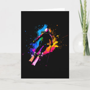 Cartão Esquiador de Esqui Alpino de Pintura Splash Invern