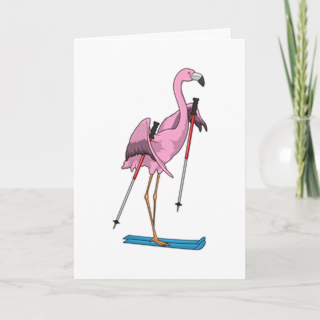 Cartão Esquiador Flamingo de Esqui (Frente)