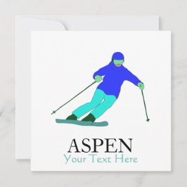 Cartão Esquiador Neve Esqui Festa Aspen Texto Personaliza