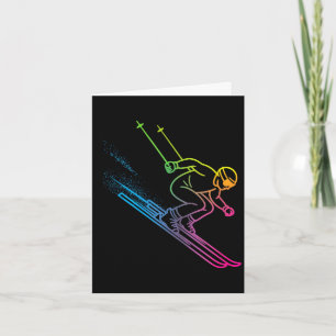 Cartão Esquiador vaporwave gradiente de arco-íris retrô i