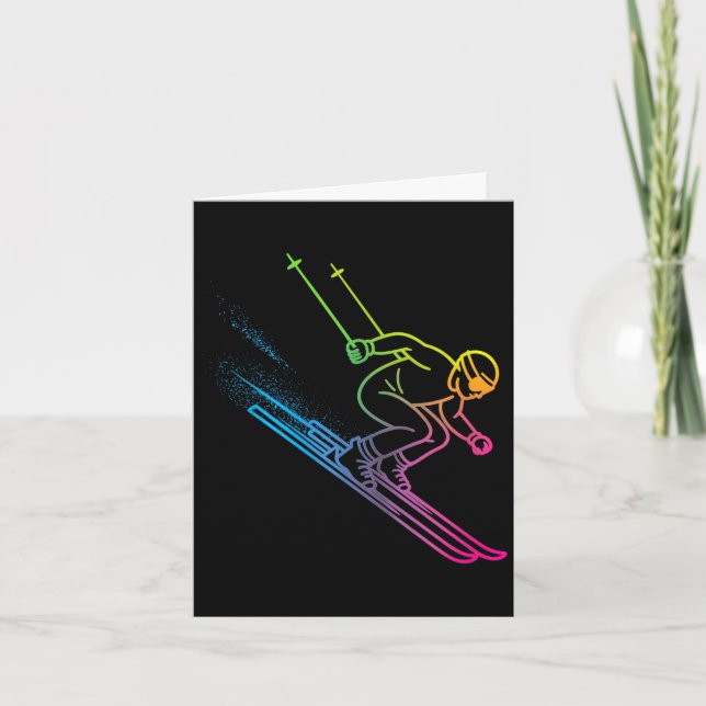 Cartão Esquiador vaporwave gradiente de arco-íris retrô i (Frente)